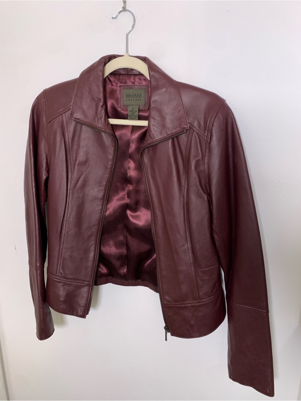 JohnPaulRichard Maroon Leather Zip-Front Jacket